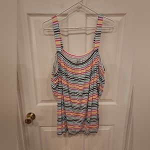 Lane Bryant colorful, striped cold shoulder shirt. Size 26/28